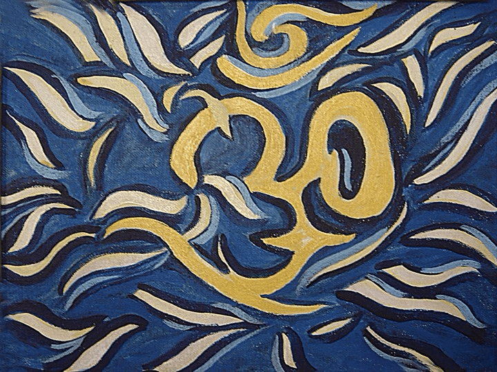 Sacred Om symbol emanating cosmic vibration