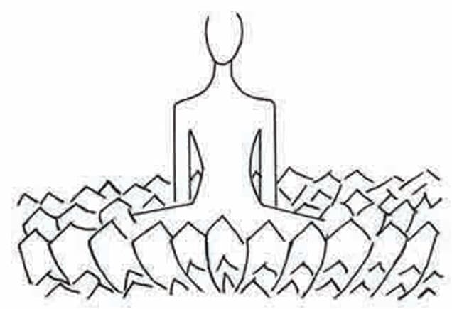 Meditative figure seated on a lotus bathed in emerald light